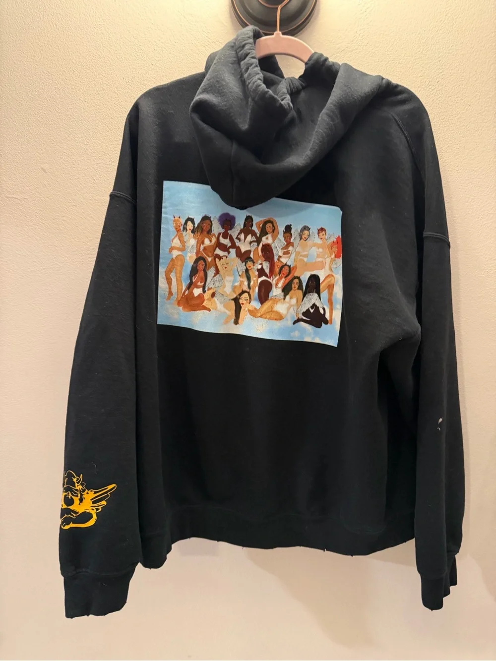 Boys Lie Heaven Sights Black Oversized Graphic Hoodie One Size Distressed